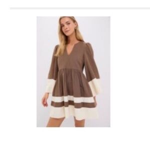 Tuckernuck Mocha and Cream Cotton Linen Izzie Dress